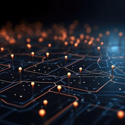 Circuit board with microchips and connections. 3d rendering, Abstract futuristic digital background with connecting dots and lines, 3D rendering, AI Generated